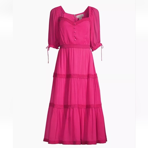RACHEL PARCELL MAGENTA TIERED SHORT SLEEVES SUNDAY PARTY MIDI DRESS MEDIUM M NWT - Picture 2 of 16
